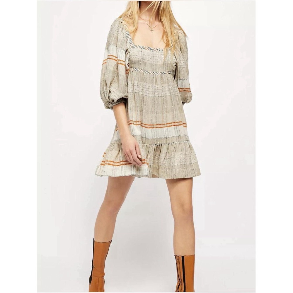 Free People All Lined Up Mini Dress Boho Western Festival Beach 70s Size M FP